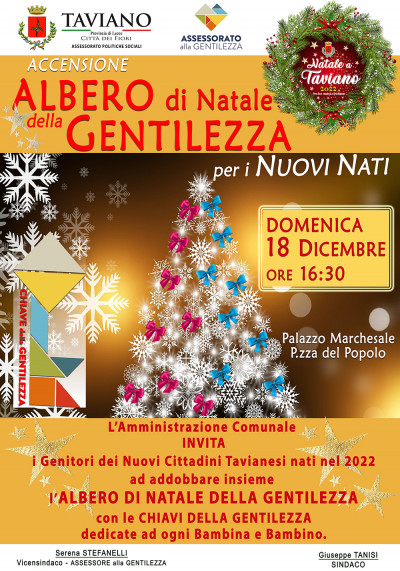 ALBERO di NATALE della GENTILEZZA per i NUOVI NATI nel 2022