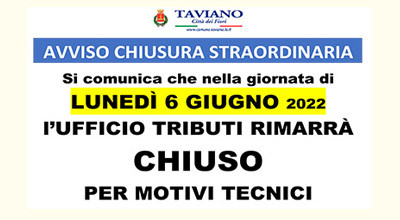 Avviso Chiusura Straordinaria Ufficio Tributi