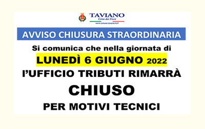 Avviso Chiusura Straordinaria Ufficio Tributi