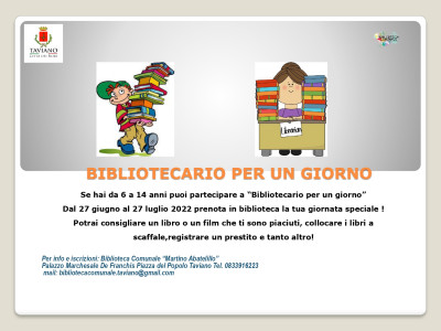 Bibliotecario per un Giorno - per Bambini e Ragazzi dai 6 ai 14 anni
