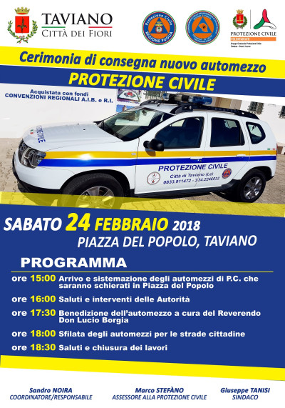 SABATO 24 FEBBRAIO 2018 ore 16:00 - Cerimonia consegna NUOVO AUTOMEZZO PROTEZ...