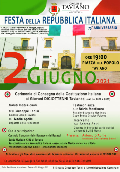 2 GIUGNO 2021 - FESTA DELLA REPUBBLICA ITALIANA