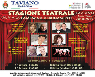 Stagione Teatrale 2018/2019 - START CAMPAGNA ABBONAMENTI