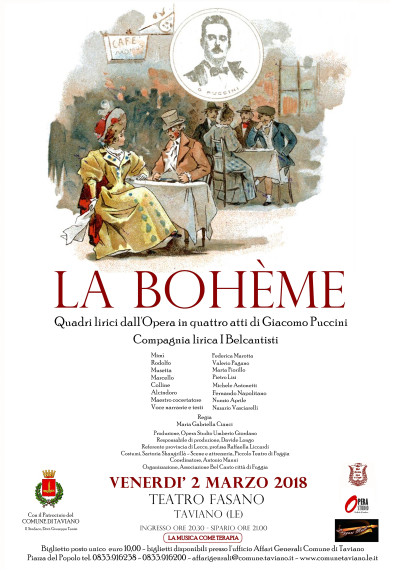 Venerdì 2 Marzo 2018 - LA BOHÈME Quadri lirici dall'Opera in qu...