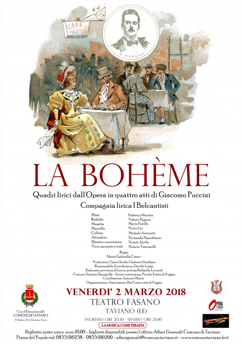 Venerdì 2 Marzo 2018 - LA BOHÈME Quadri lirici dall'Opera in quatto atti di G. Puccini