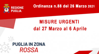 EMERGENZA CORONAVIRUS  - Ordinanza Regione Puglia n. 88 del 26 marzo 