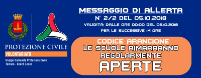 MESSAGGIO DI ALLERTA N° 1/2 del 05.10.2018