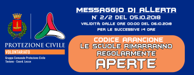 MESSAGGIO DI ALLERTA N° 1/2 del 05.10.2018 