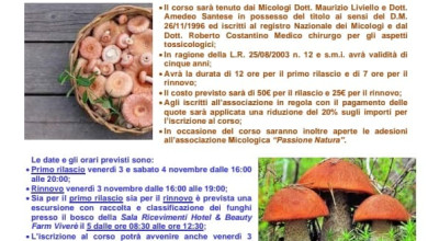 Corso per Rilascio o Rinnovo Patentino Raccolta Funghi 